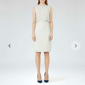 Reiss Ivory Lace-Overlay Midi Dress